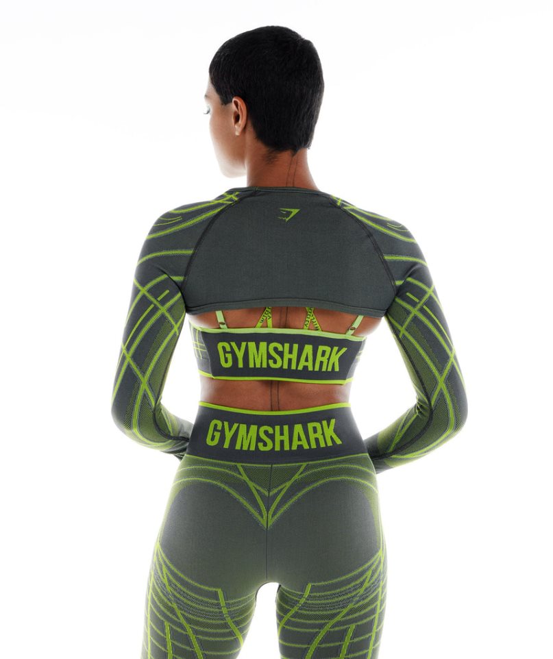 Bluzy Gymshark Wtflex Linear Seamless Long Sleeve Shrug Damskie Zielone | PL 041RMX